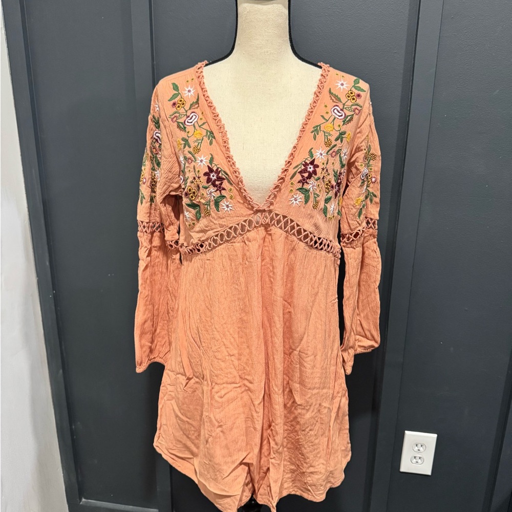Embroidered Peach Tunic Dress